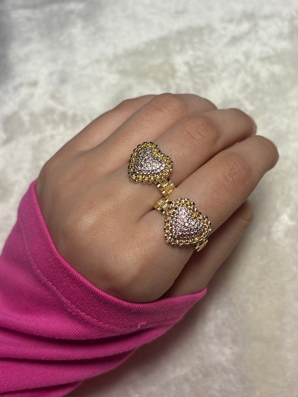 14KT Gold Plated Pink and Gold Rollie Style band Heart Ring🎀