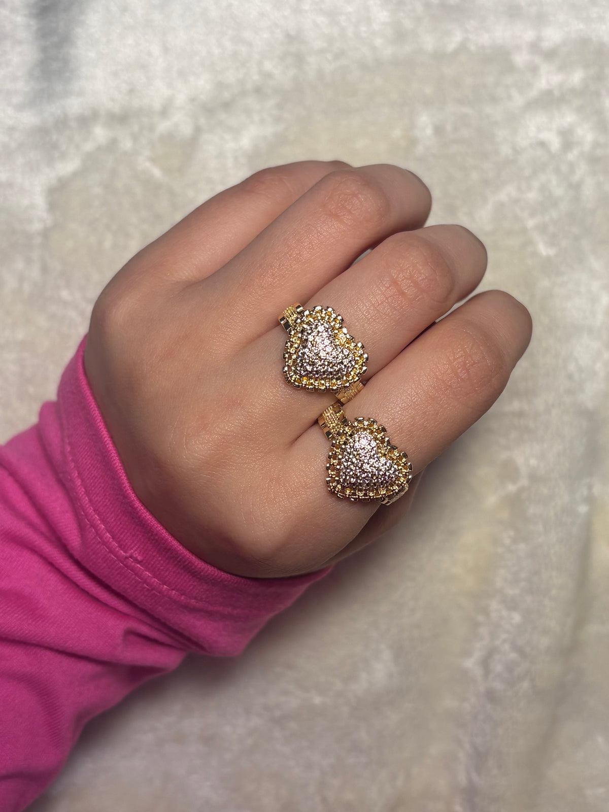 14KT Gold Plated Pink and Gold Rollie Style band Heart Ring🎀